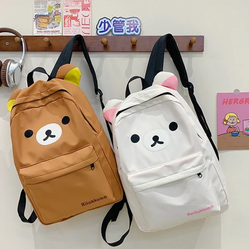 Kawaii Bären-Rucksack 43 × 30 cm – Wasserabweisender Schulrucksack mit Ohren & Frontfach für Schule, Uni & Reisen