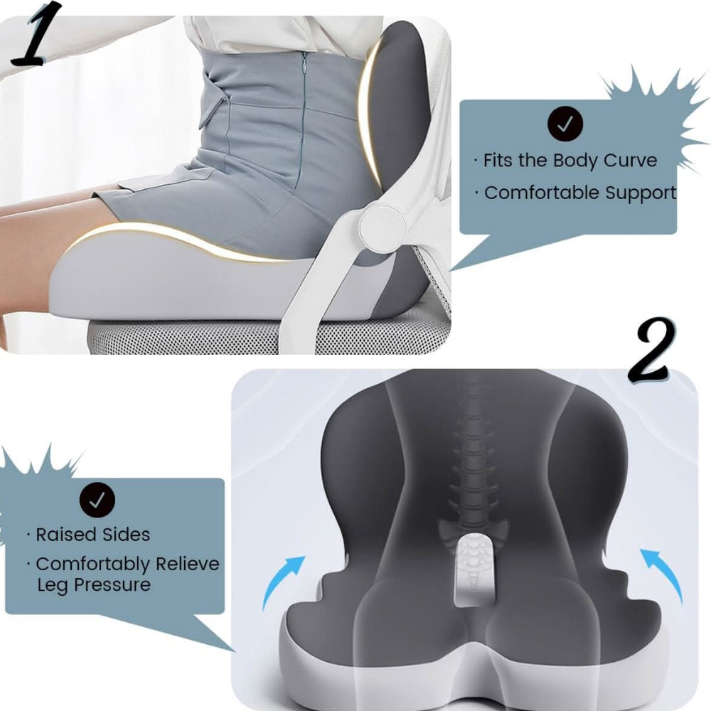 Orthopädisches Sitzkissen für bessere Haltung - Rutschfester Memory-Schaum Kissen für Stühle