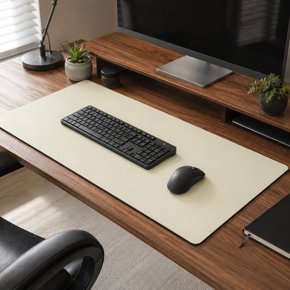2er-Set Große Schreibtischunterlagen & Mauspads 90 × 40 cm – Minimalistische rutschfeste Deskmats mit genähtem Rand für Büro, Homeoffice & Gaming