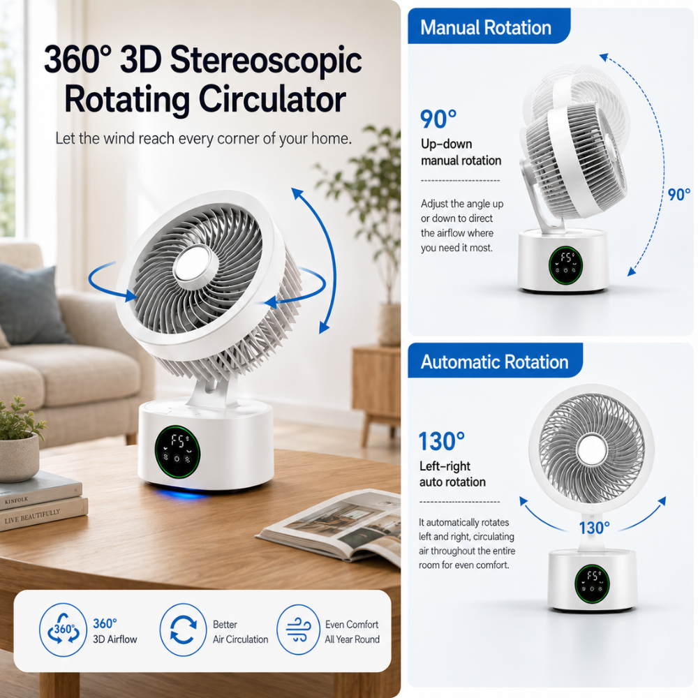Tragbarer USB Wandventilator mit Akku Fernbedienung Sprachsteuerung 3 Geschwindigkeiten Nachtlicht ABS