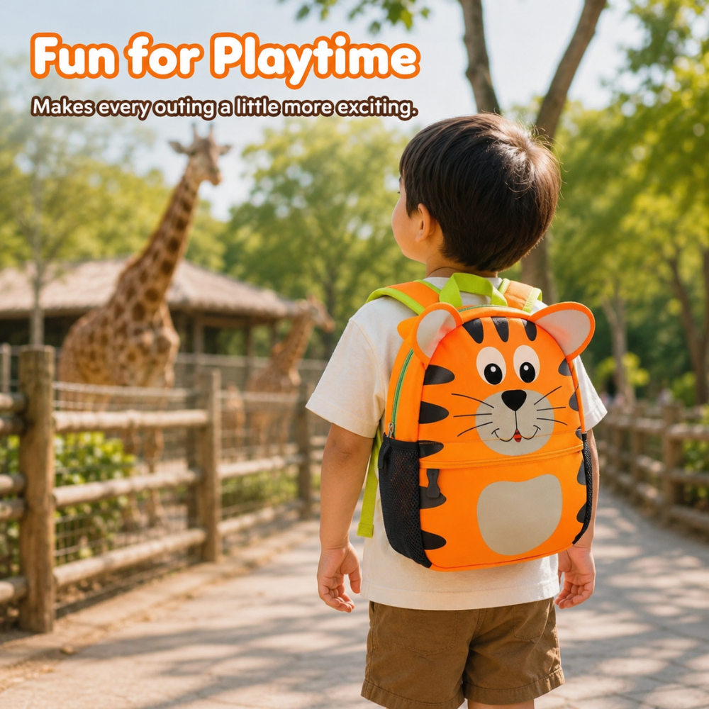 3D-Tier-Rucksack 21 × 8 × 26 cm – Leichter Kindergartenrucksack aus Polyester für 2–5 Jahre
