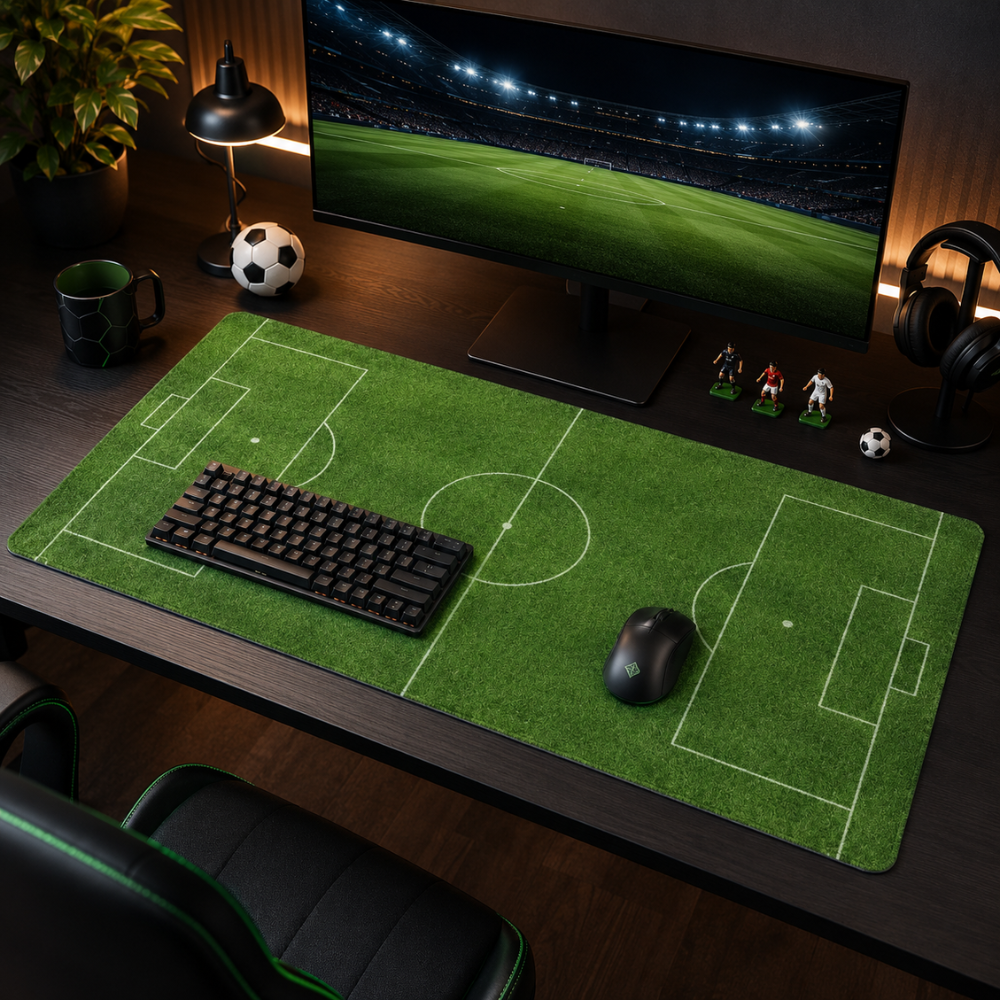 Schreibtischunterlage & Gaming-Mauspad Fußballfeld-Design – Große rutschfeste Stoffmatte für Büro, Homeoffice, Schule & Gaming