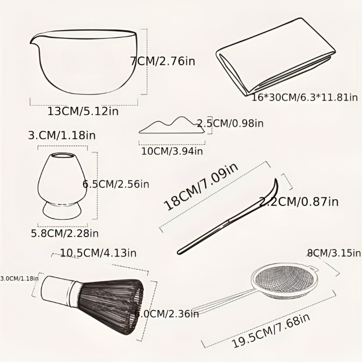 Matcha Set 7-teilig mit Schale (450ml) & Ausguss – Japanisches Teezeremonie Set aus Keramik & Bambus – Geschenkset