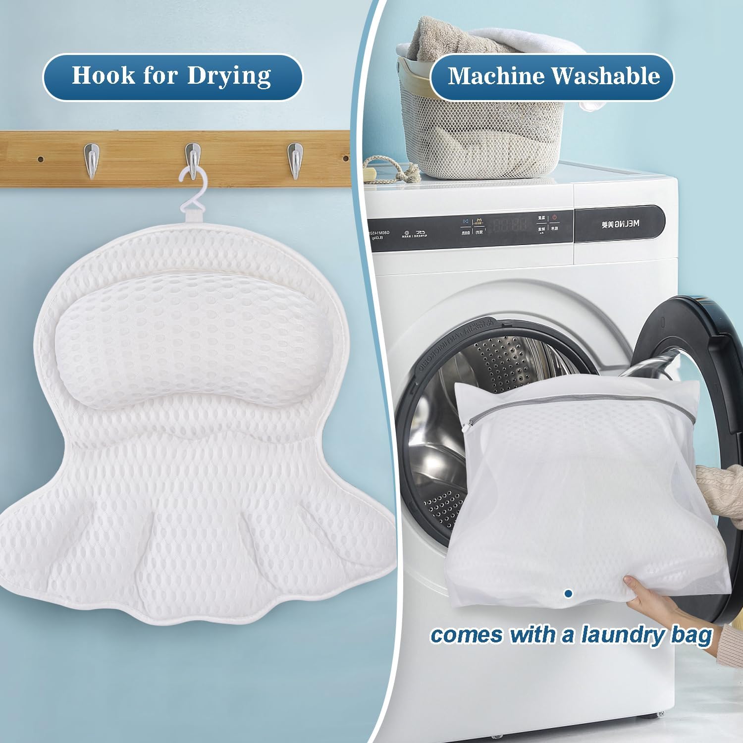 Badewannenkissen mit Nacken- und Rückenstütze – Ergonomisches Badekissen aus 4D-Air-Mesh mit 6 Saugnäpfen
