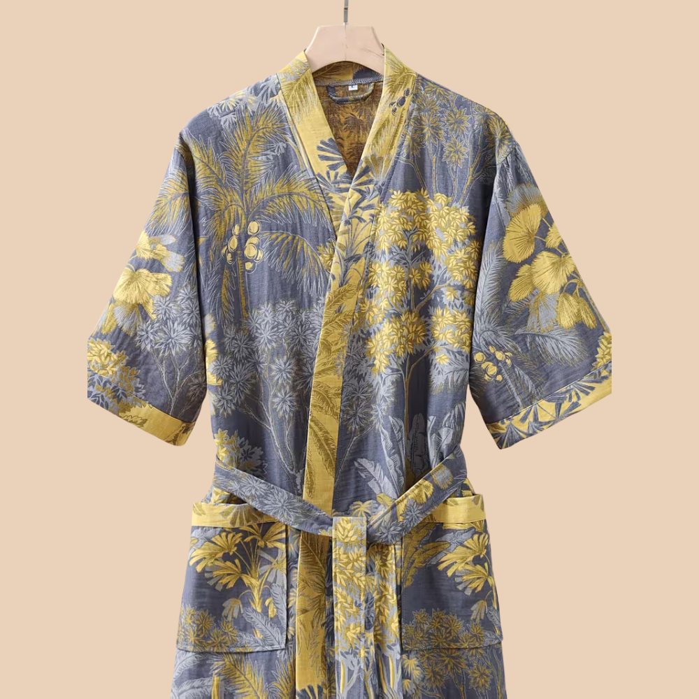 Baumwoll-Gaze Kimono Bademantel - Leichter Morgenmantel & Loungewear für Damen & Herren