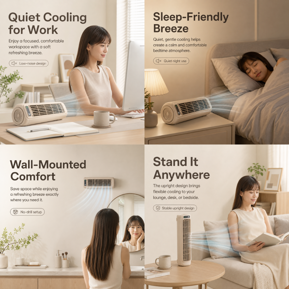 Leiser USB Tischventilator mit Akku Wandhalterung 3 Geschwindigkeiten LED Anzeige für Büro Schlafzimmer