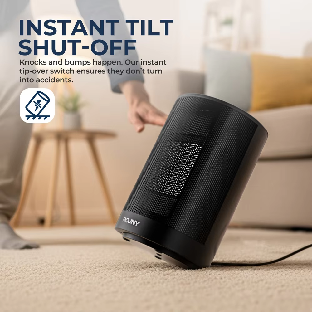 Heizlüfter 1200 W mit 80° Oszillation – Kompakter Keramik-Schnellheizer in Schwarz für Büro und Schlafzimmer
