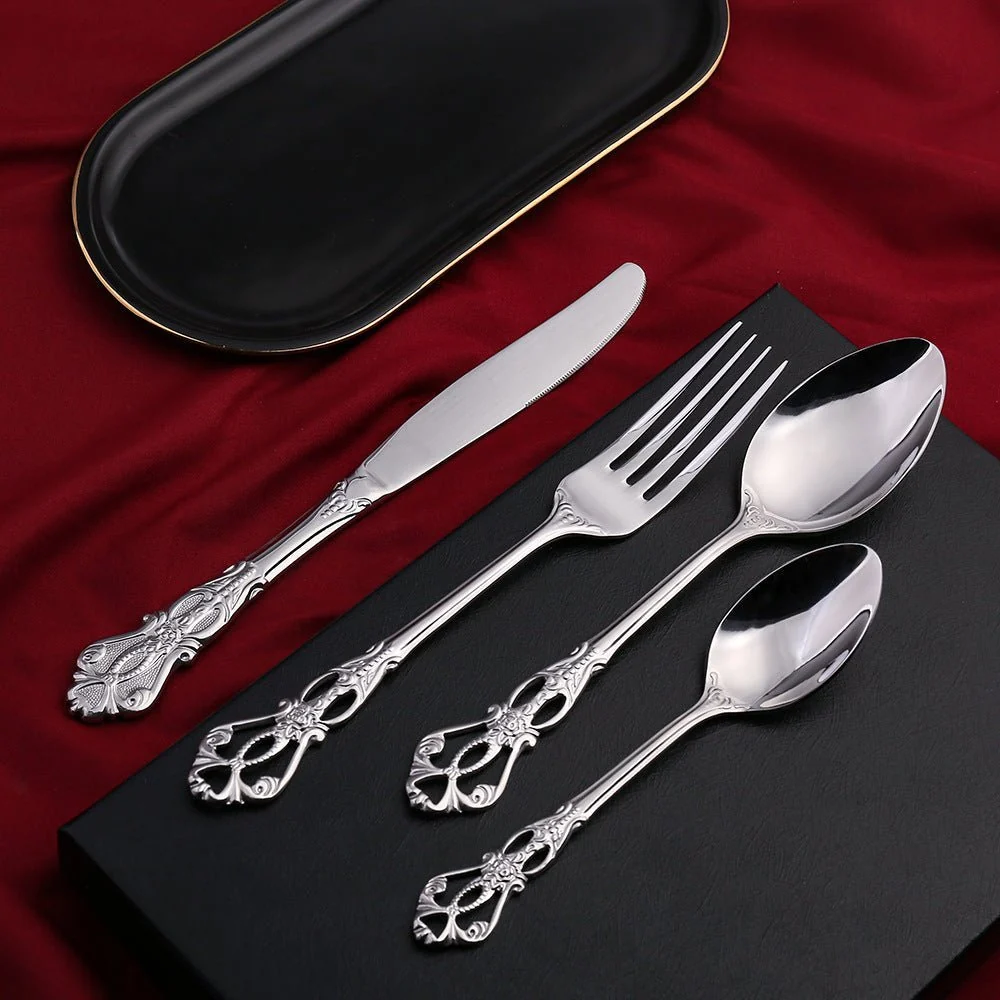 Elegantes Edelstahl Besteckset in Goldoptik - 24-teiliges Menübesteck mit prunkvollem Griff