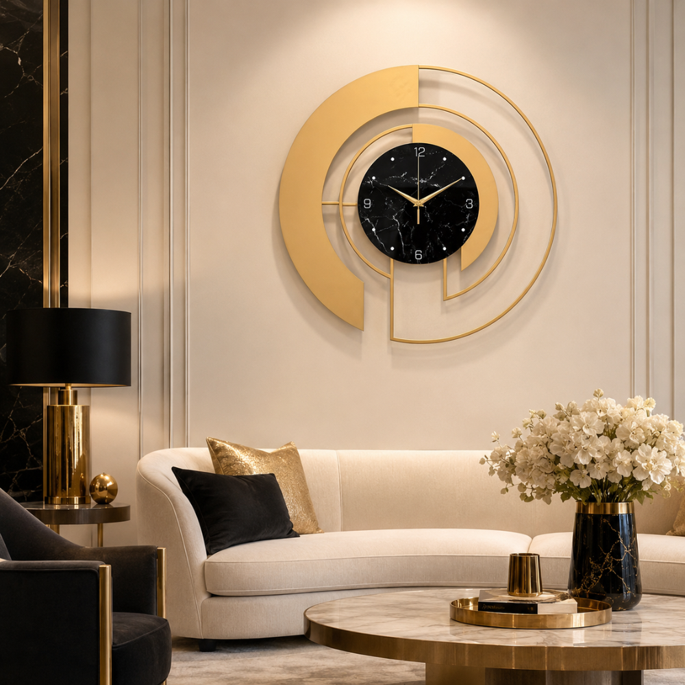 Moderne Metall Wanduhr in Glasoptik – Runde Designer Uhr mit geometrischem Muster & leisem Uhrwerk für Wohnzimmer