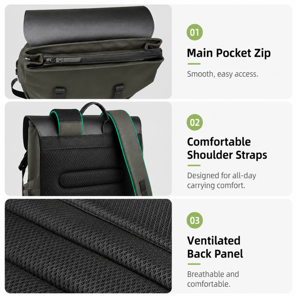 Urbaner Business-Laptoprucksack 30 × 12 × 42 cm – Wasserabweisender Oxford-Rucksack mit Trolleyband und Laptopfach