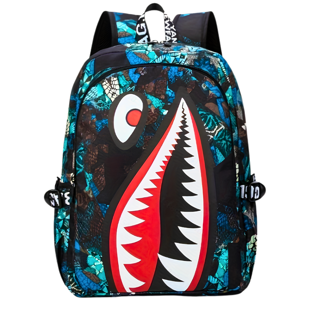 Kinder-Schulrucksack mit Hai-Motiv & USB-Anschluss – Wasserabweisender Rucksack mit großem Stauraum für Schule, Freizeit & Reisen