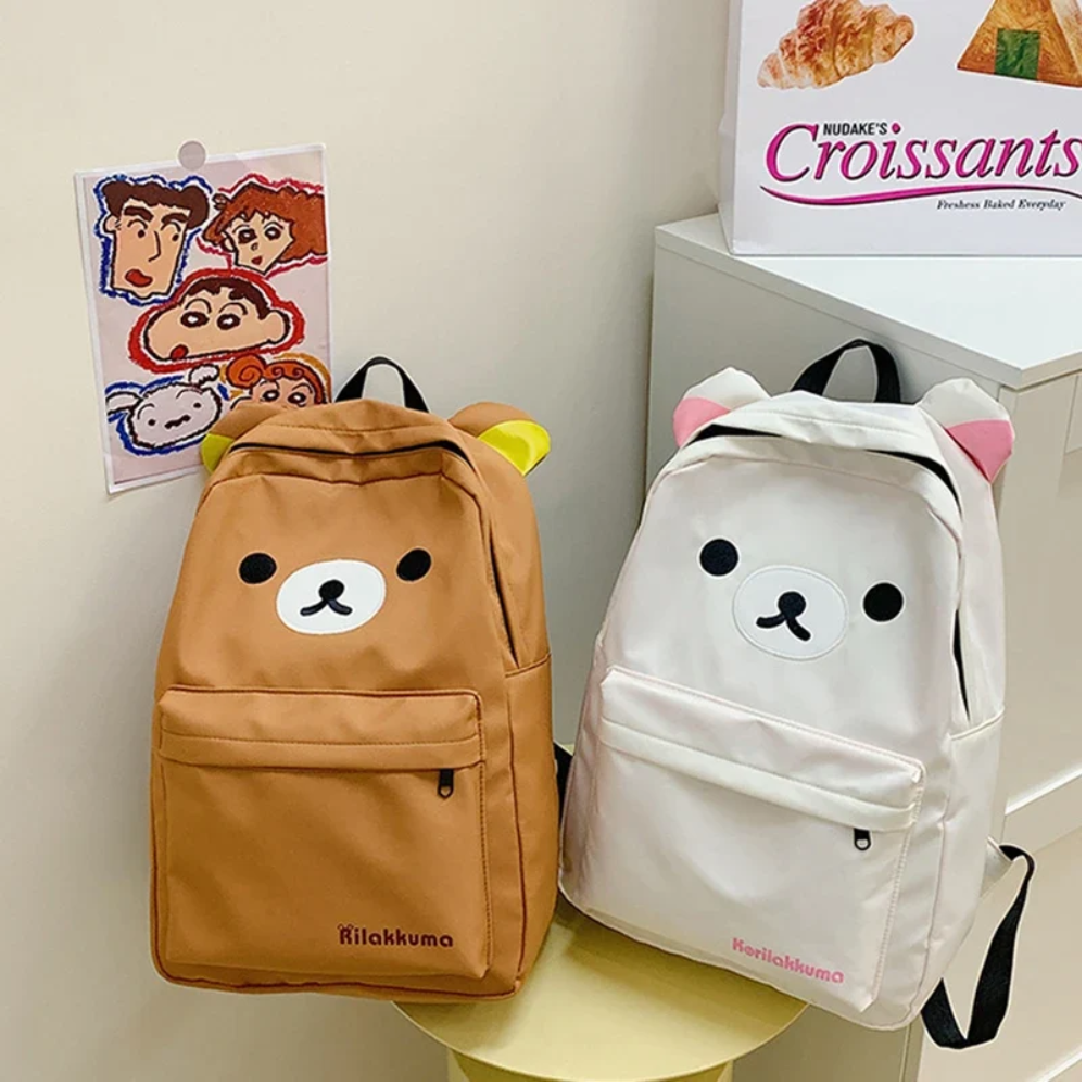 Kawaii Bären-Rucksack 43 × 30 cm – Wasserabweisender Schulrucksack mit Ohren & Frontfach für Schule, Uni & Reisen