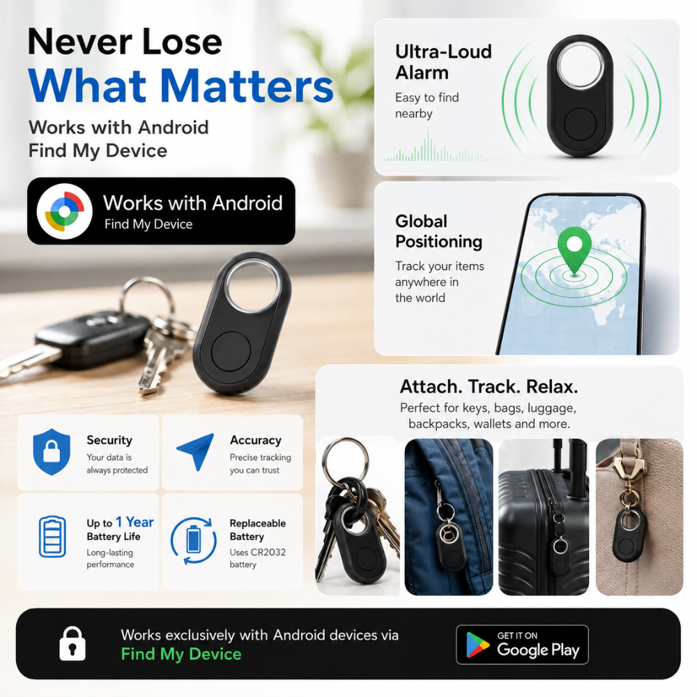 Bluetooth-Tracker für iPhone & Android – Smart Tag mit Apple Wo ist? & Google Find My Device für Schlüssel, Tasche & Gepäck