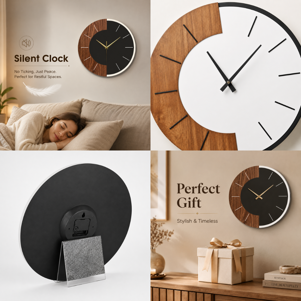 Moderne Holz Wanduhr 35/45 cm – Runde Designer Uhr mit leisem Uhrwerk für Wohnzimmer, Küche & Büro