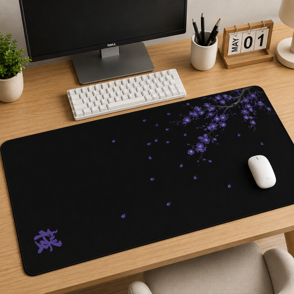 Schreibtischunterlage & XXL Gaming-Mauspad mit Sakura-Kirschblüten – Rutschfeste Stoffmatte für Büro, Homeoffice, Schule & Gaming
