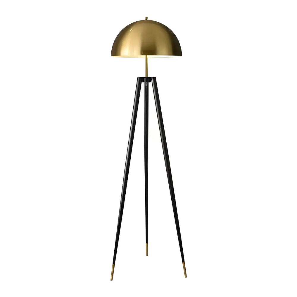 Dreibein-Stehlampe mit goldenem Kuppelschirm 165 cm – Designer-Stehleuchte für das Wohnzimmer