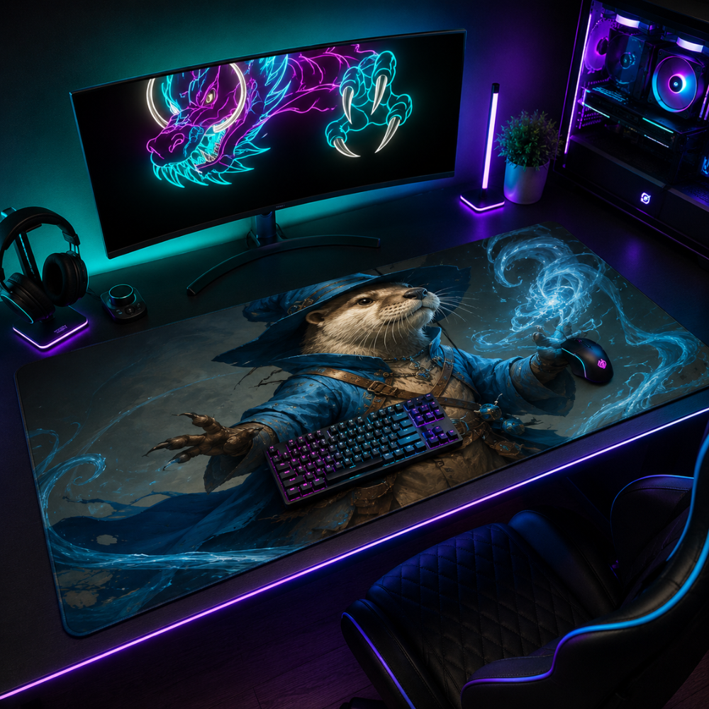 Großes Gaming Mauspad 30 × 60 cm mit Fantasy-Tiermotiv | Rutschfeste Gummi-Schreibtischunterlage mit genähtem Rand
