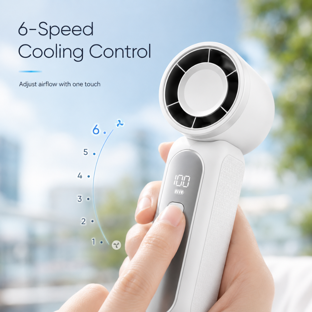 Tragbarer Mini-Turbo-Handventilator – USB-aufladbarer Hochgeschwindigkeits-Ventilator mit 100 Geschwindigkeitsstufen und Digitalanzeige