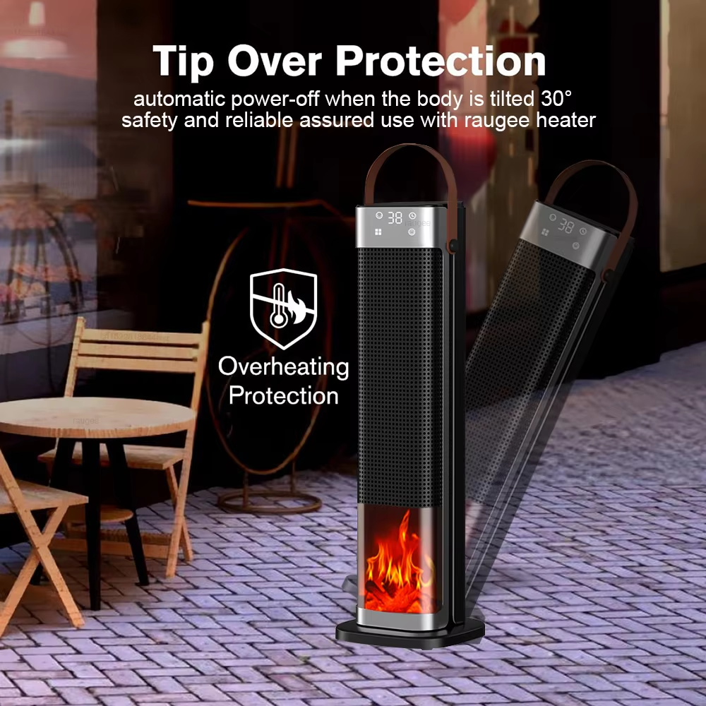 Turmheizlüfter 2000 W mit Fernbedienung 65 cm – Heizstrahler mit LED-Display und Flammeneffekt