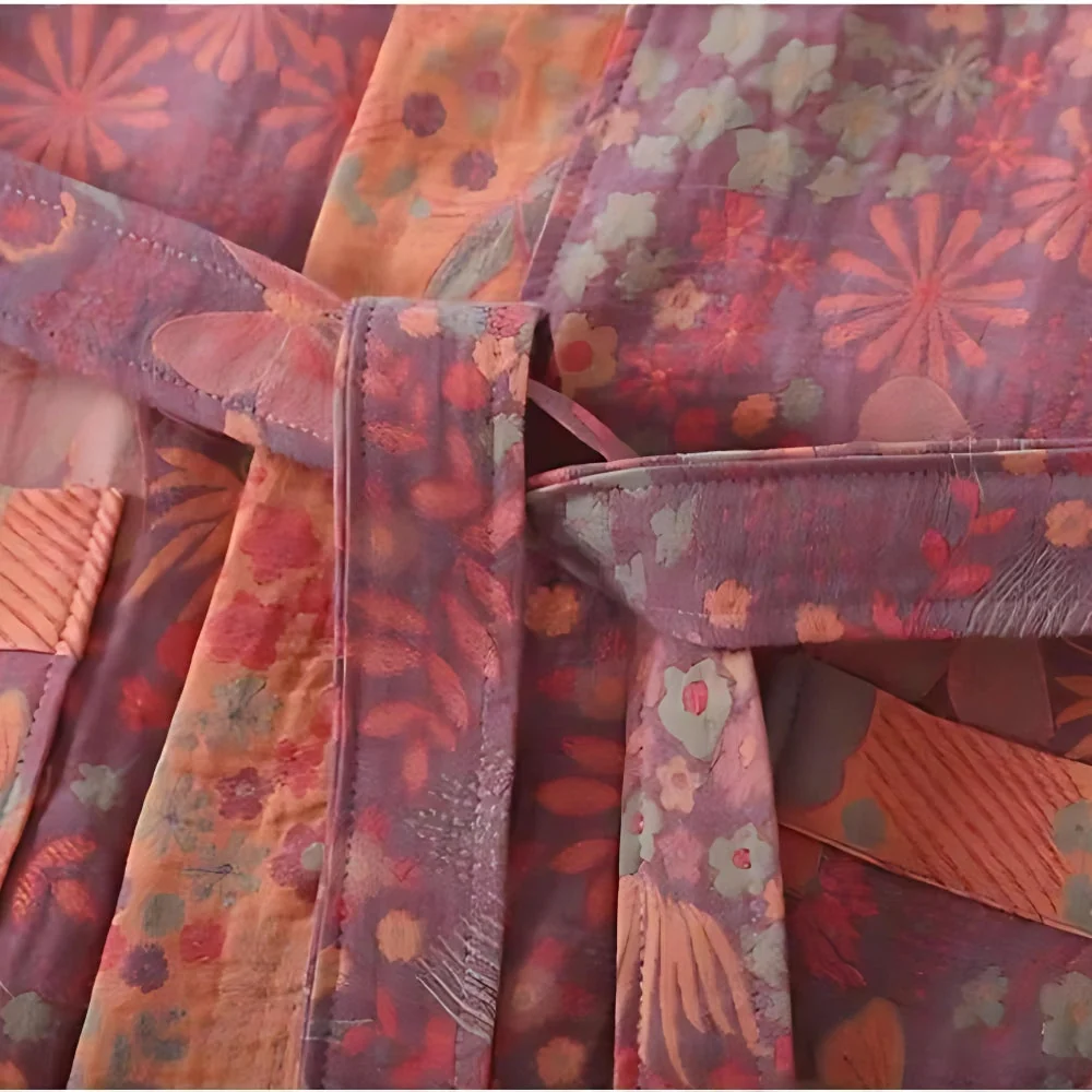 Riona Kimono Morgenmantel Damen - Leichter Baumwoll Bademantel Bedruckt mit Blumenmuster
