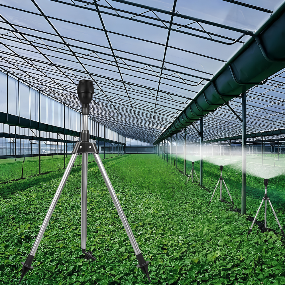 360° Gartensprinkler mit Stativ – Rotierender Rasensprenger mit teleskopischem Dreibein für Garten, Rasen & Bewässerung