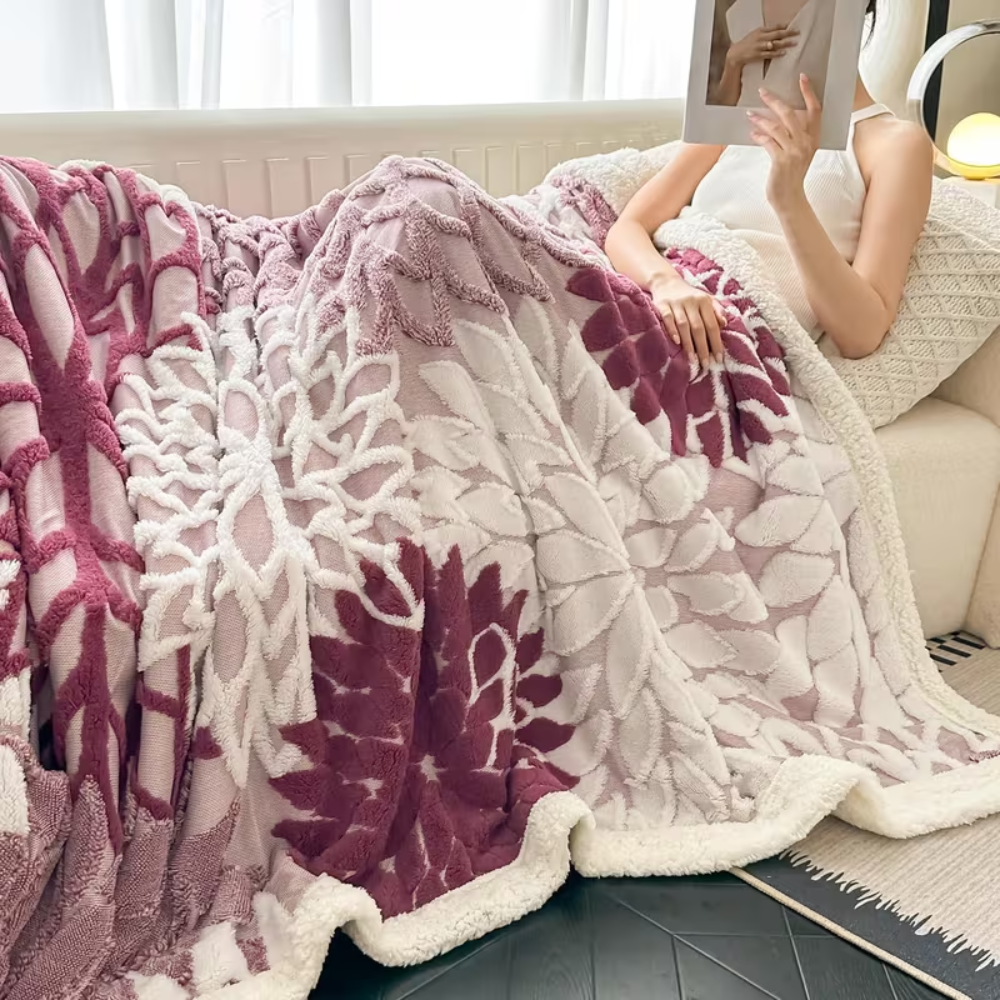 Jacquard-Fleece-Plaid mit Blumenmuster 100x150 bis 200x230 cm – Dicke Wohndecke für Sofa und Bett
