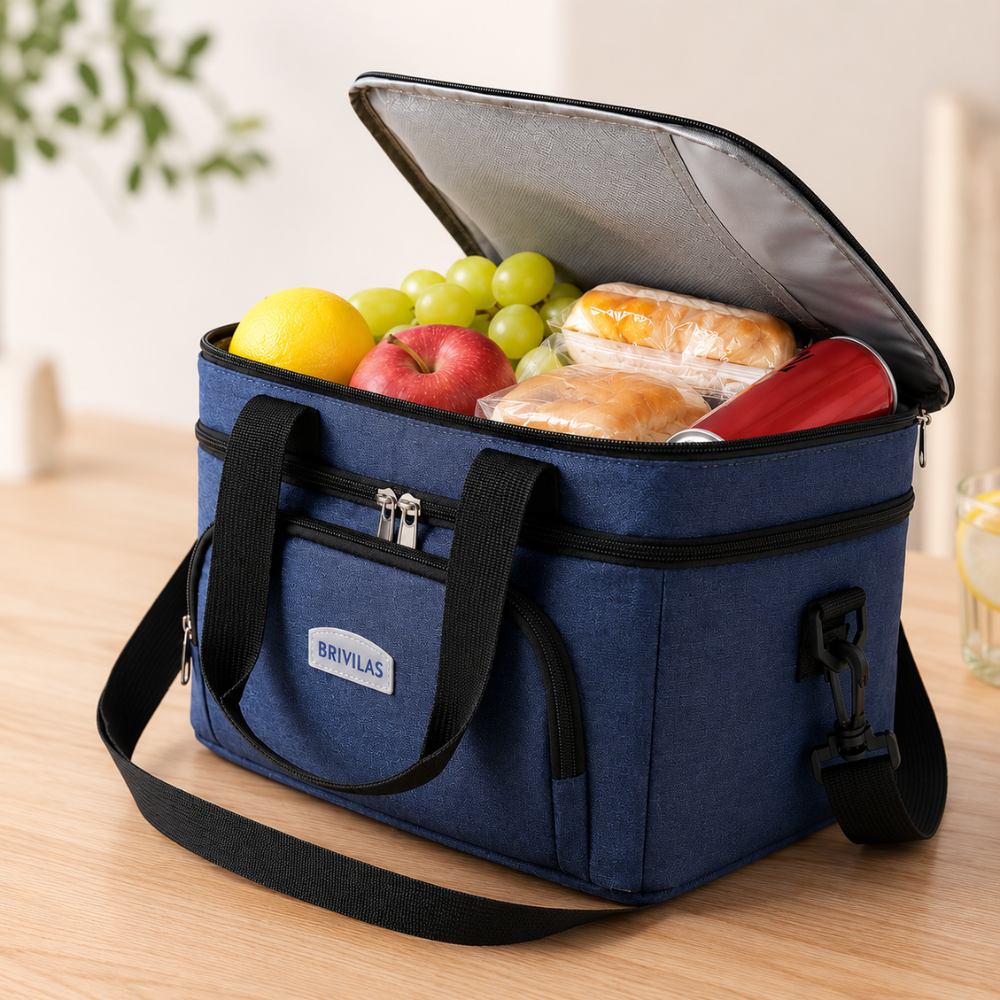 Isolierte Kühltasche Lunchtasche aus Oxford-Stoff 22 x 29,5 x 21 cm mit Schultergurt für Arbeit Picknick Camping