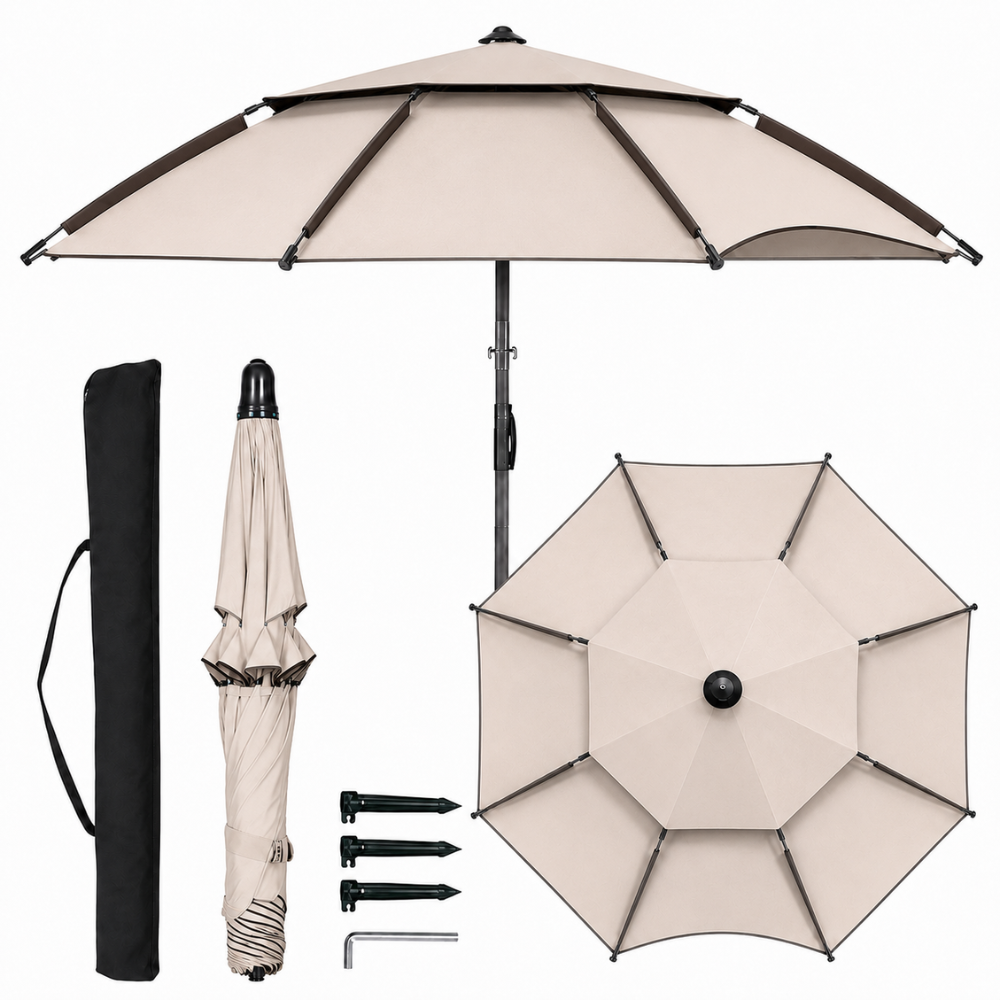 Verstellbarer Sonnenschirm Outdoor 2 m 2,2 m 2,4 m Strandschirm Gartenschirm Wasserabweisend für Terrasse Camping Strand