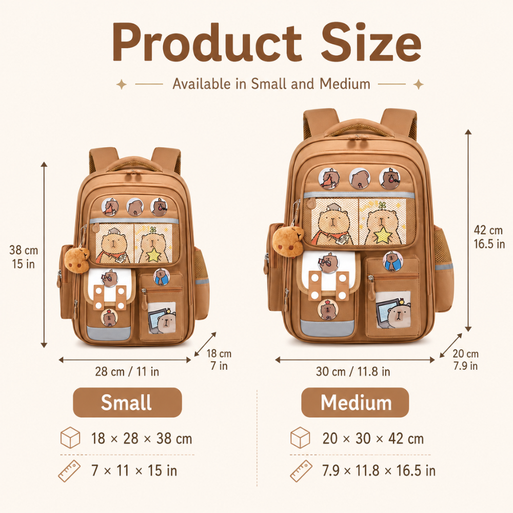 Kinder-Schulrucksack mit Capybara-Motiv – Wasserabweisender Rucksack mit großem Fassungsvermögen & gepolsterten Trägern für Schule & Freizeit
