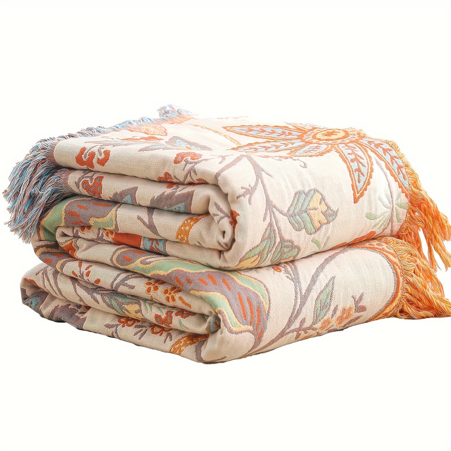 Boho Jacquard Baumwolldecke mit Fransen – Sofadecke, Tagesdecke & Bettüberwurf mit floralem Muster