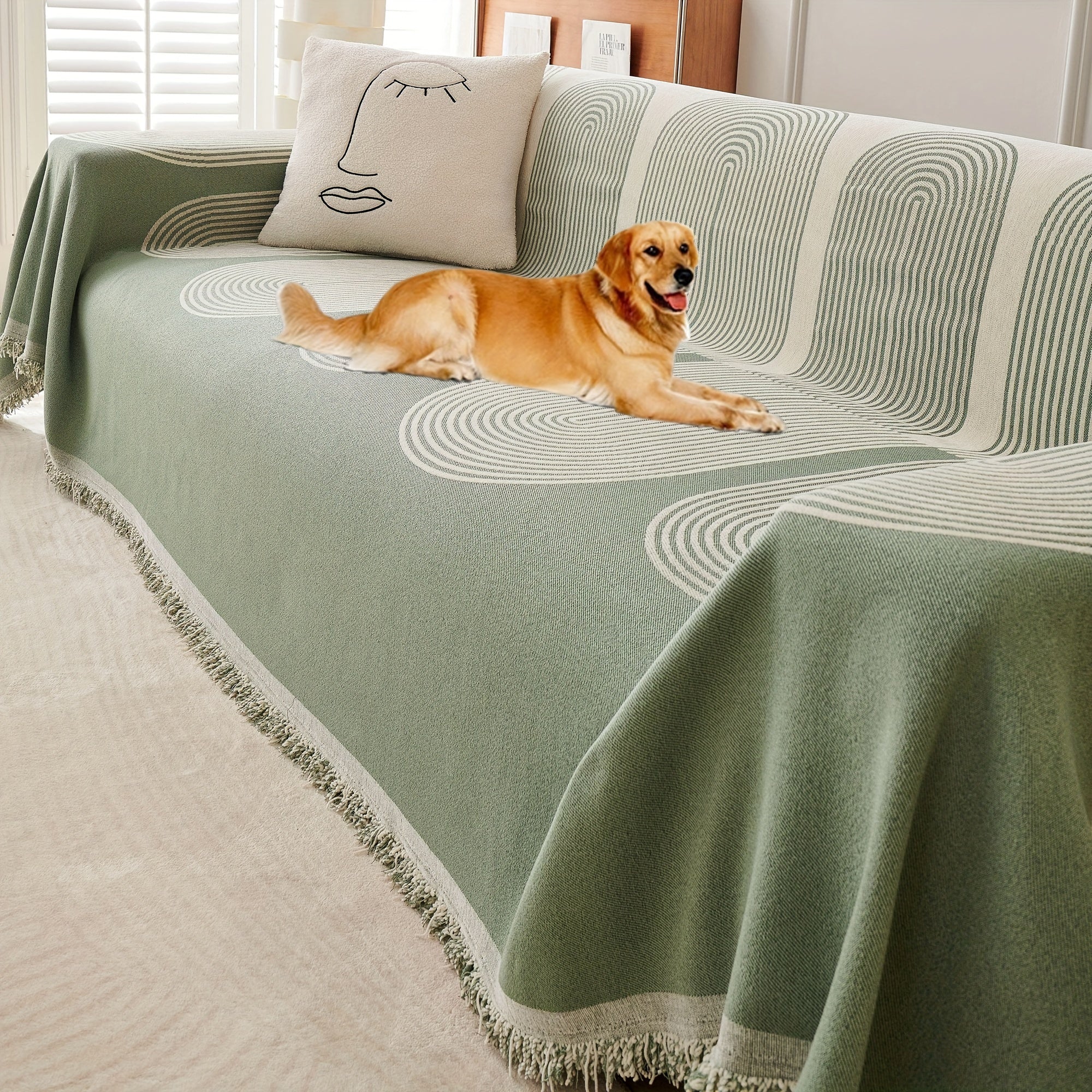Boho Sofabezug Chenille – Rutschfeste Sofadecke mit Fransen für Couch, Sofa & Wohnzimmer