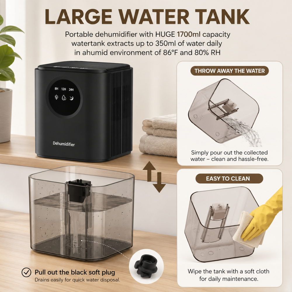 Luftentfeuchter für Zuhause Kompakter Raumentfeuchter mit ca. 1.7L Wassertank, Timer, leisem Betrieb und 7-Farben-Licht