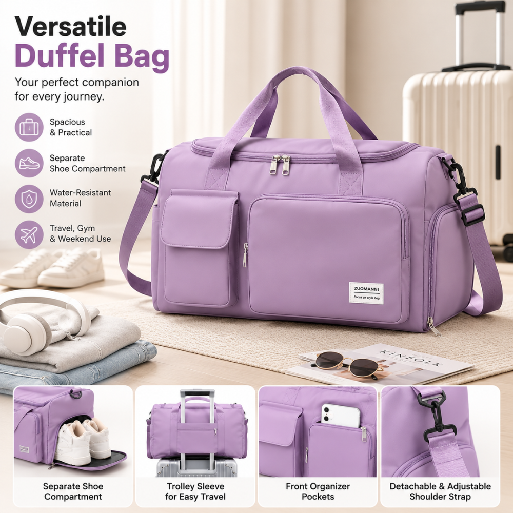Große Reise- und Sporttasche mit Schuhfach | Faltbare Weekender-Tasche mit Schultergurt und mehreren Fächern