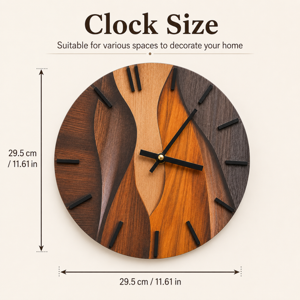 Moderne Wanduhr 30 cm in Holzoptik | Runde Designer-Uhr mit Wellenmuster und leisem Uhrwerk