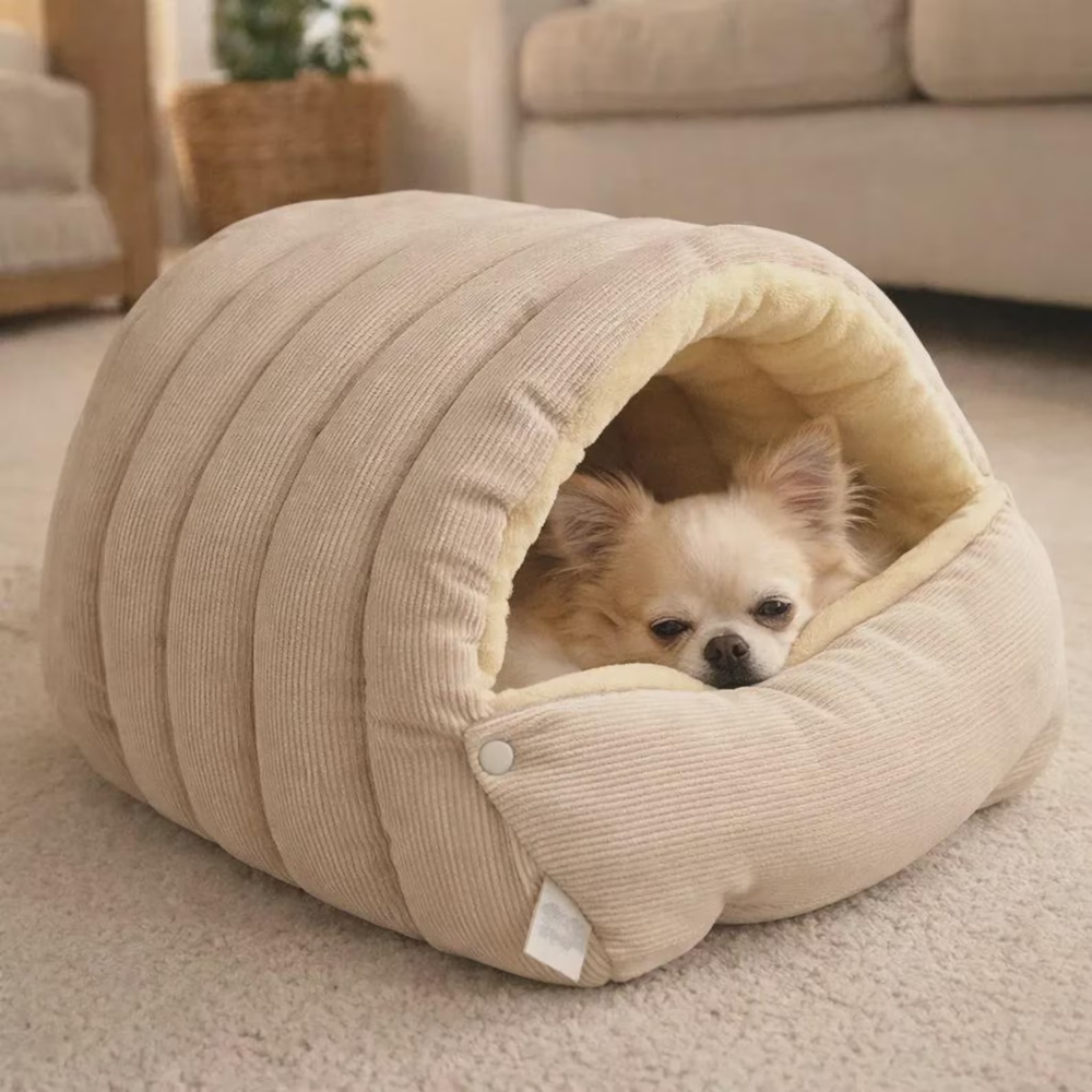 Kuschelige Haustierhöhle aus Polyesterfaser Katzenbett Hundebett in Cordoptik für Katzen und Kleine Hunde