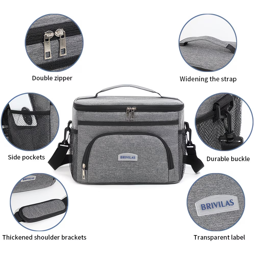 Isolierte Kühltasche Lunchtasche aus Oxford-Stoff 22 x 29,5 x 21 cm mit Schultergurt für Arbeit Picknick Camping