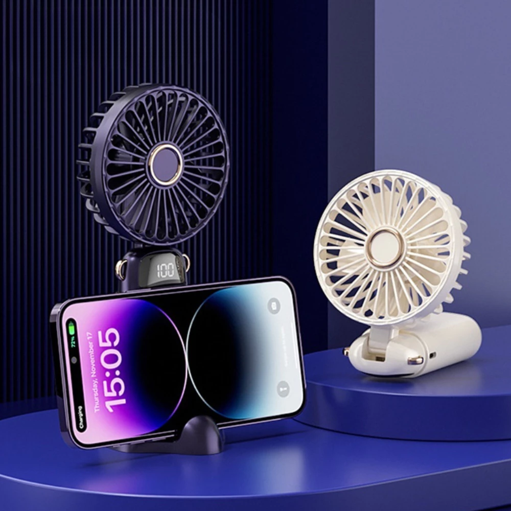 Kompakter USB-Handventilator – tragbarer Mini-Ventilator mit LED-Anzeige, 5 Geschwindigkeitsstufen und klappbarem Design