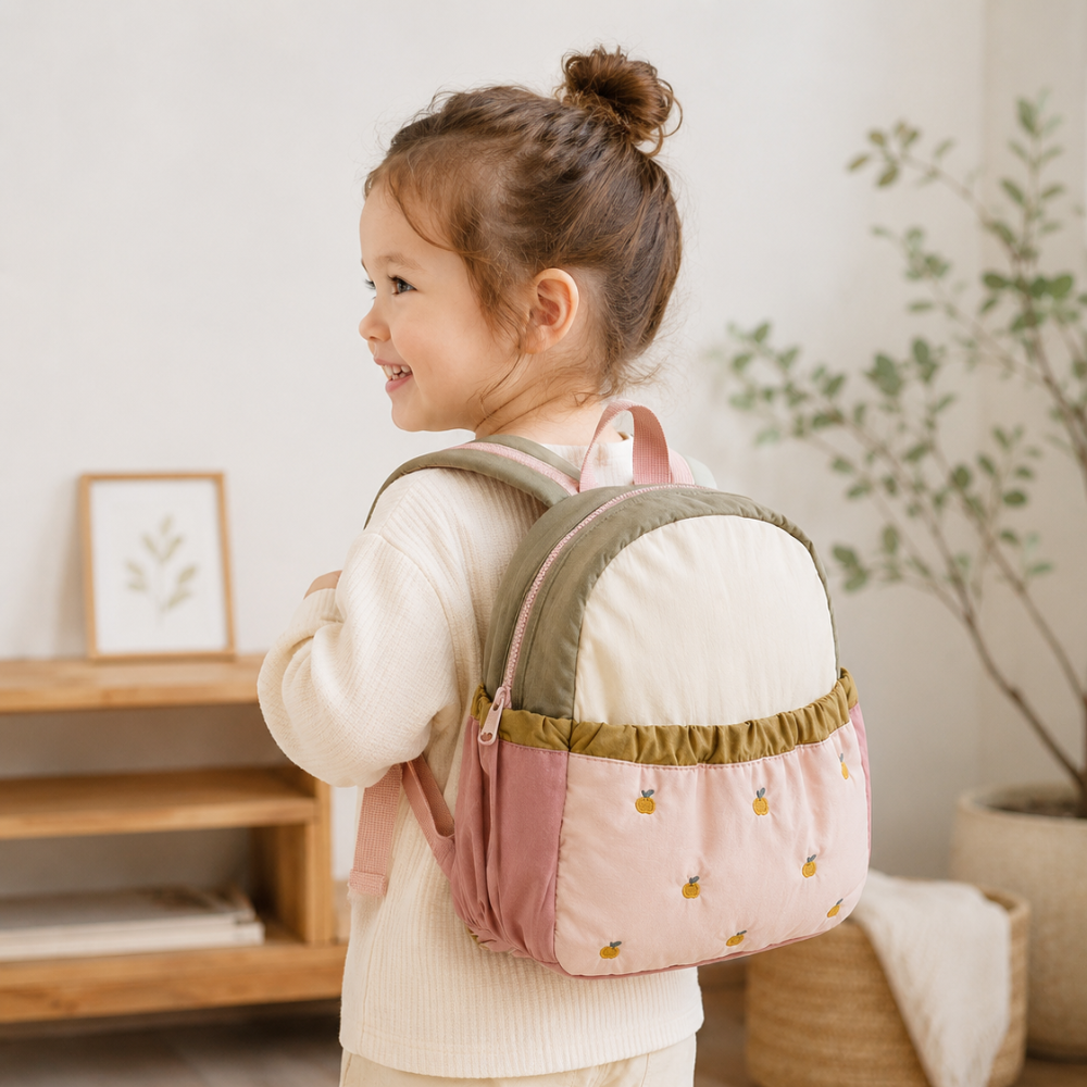 Kawaii Kinderrucksack mit Apfel-Stickerei – Leichter Nylon-Rucksack für Kindergarten, Vorschule & Ausflüge
