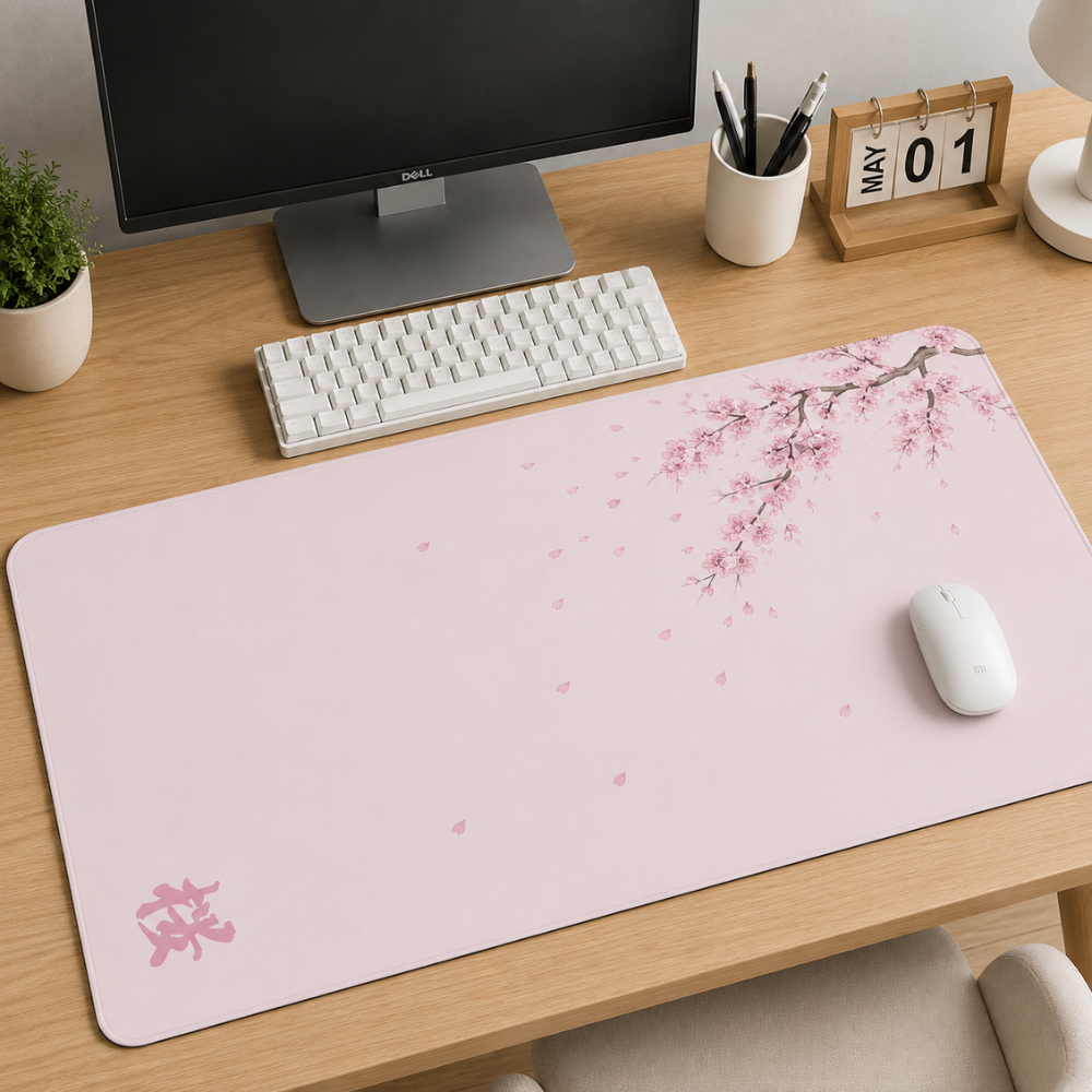 Schreibtischunterlage & XXL Gaming-Mauspad mit Sakura-Kirschblüten – Rutschfeste Stoffmatte für Büro, Homeoffice, Schule & Gaming