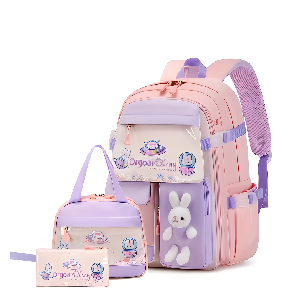 Hasen-Schulrucksack 44 × 30 × 15 cm – Großer Mädchenrucksack mit Brustgurt, Seitentaschen & viel Stauraum