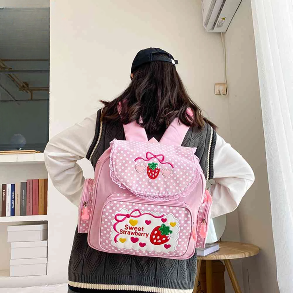 Kawaii Frucht-Tasche mit Stickerei – Kinderrucksack oder Kosmetiktasche mit Punkten für Schule, Reisen & Alltag