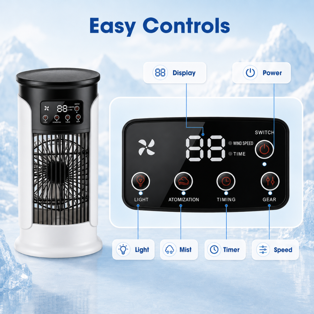 Mobiler Luftkühler 3 in 1 mit Sprühnebel USB Tischventilator LED Anzeige Timer für Büro Schlafzimmer