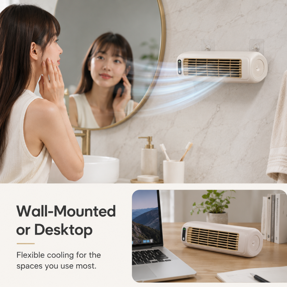 Leiser USB Tischventilator mit Akku Wandhalterung 3 Geschwindigkeiten LED Anzeige für Büro Schlafzimmer