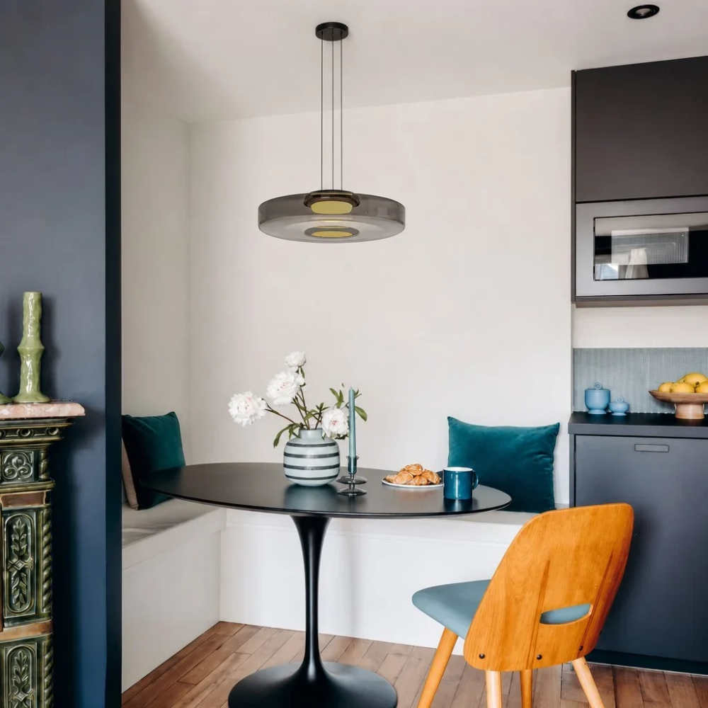 Skandinavische Hängeleuchte Rauchglas - Minimalistische LED Pendellampe Höhenverstellbar