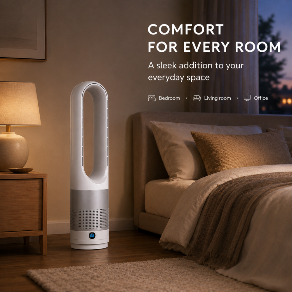 Leiser flügelloser Turmventilator mit Fernbedienung, Timer & 8 Geschwindigkeiten | 20 W Standventilator für Schlafzimmer, Büro & Wohnzimmer
