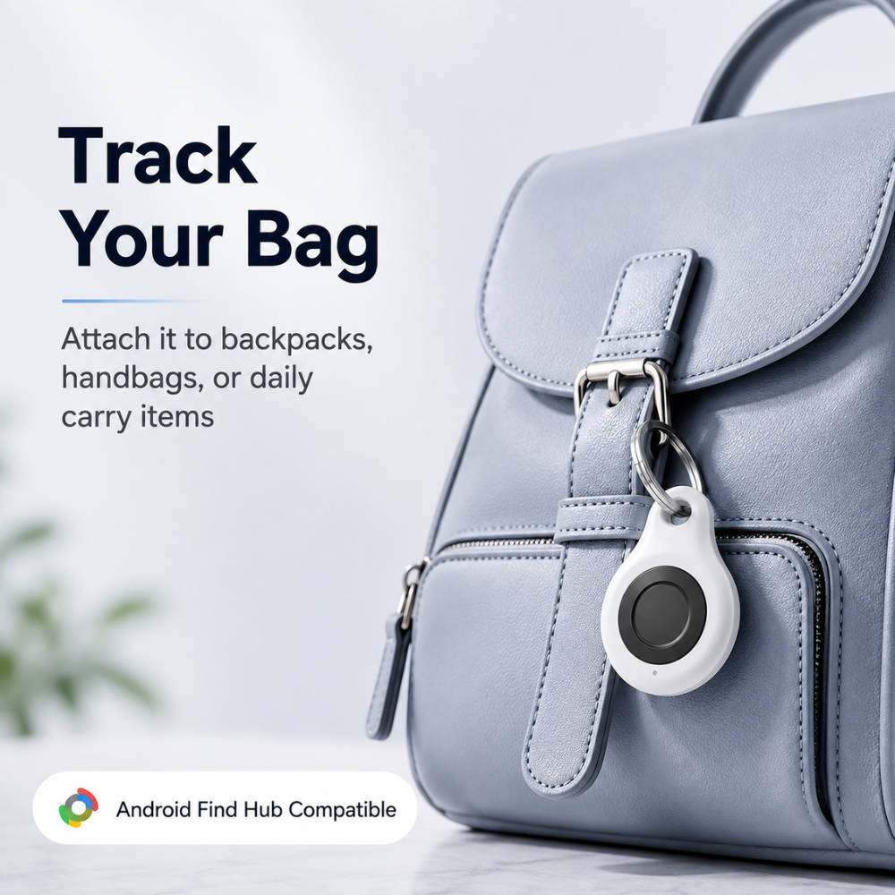 Bluetooth-Tracker für Android – Kompakter Smart Tag mit Google Find Hub, Tonalarm & langer Batterielaufzeit für Schlüssel, Tasche & Gepäck