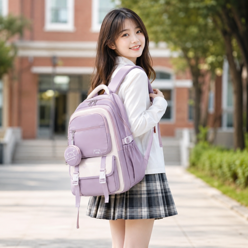 Kawaii Schulrucksack mit mehreren Fächern & Mini-Tasche – Leichter großer Rucksack für Schule, Uni & Reisen