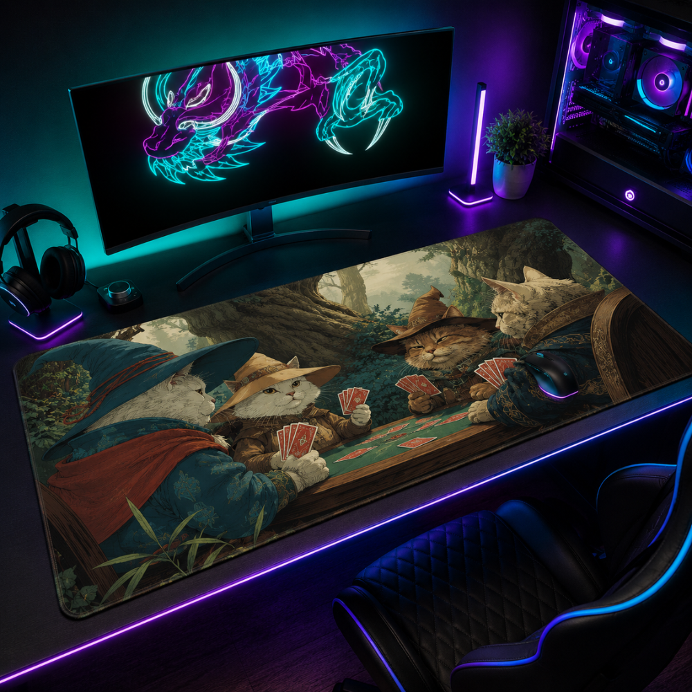 Großes Gaming Mauspad 30 × 60 cm mit Fantasy-Tiermotiv | Rutschfeste Gummi-Schreibtischunterlage mit genähtem Rand