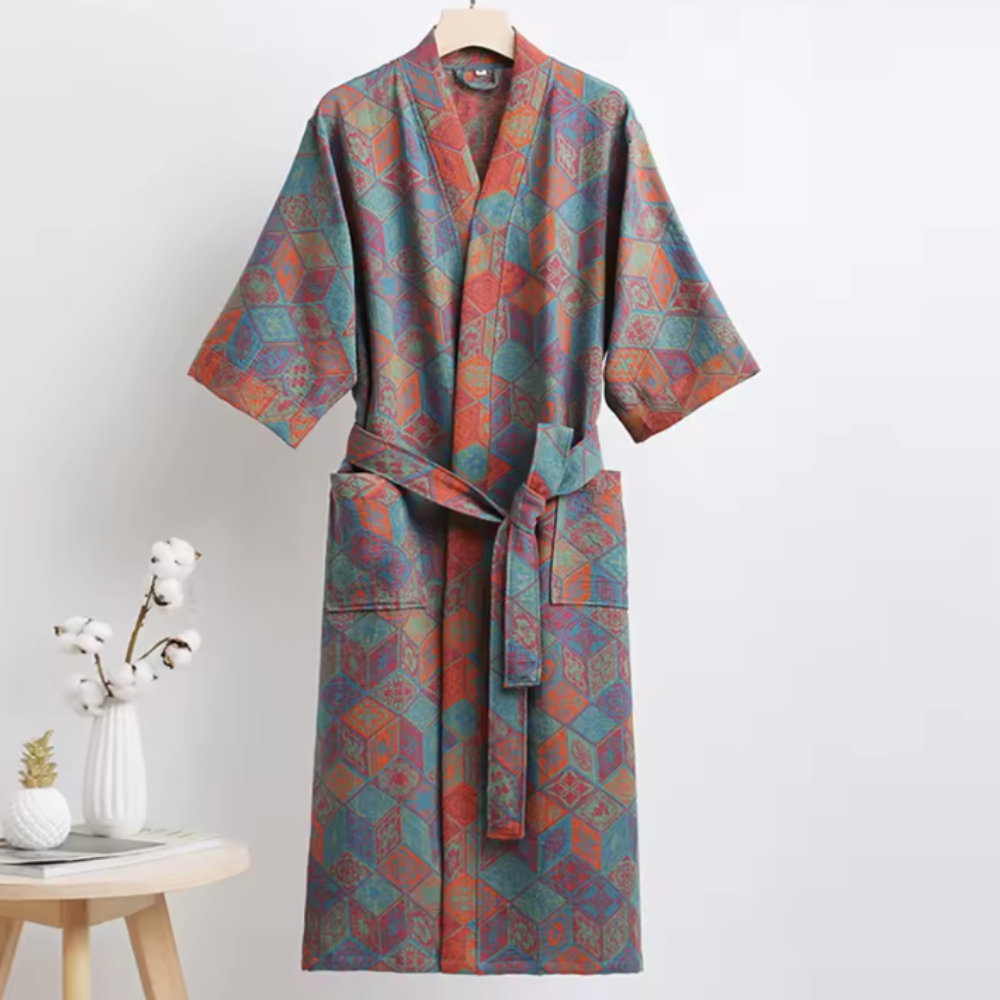 Retro Kimono Bademantel aus Baumwolle - Luftiger Morgenmantel & Loungewear für Damen & Herren