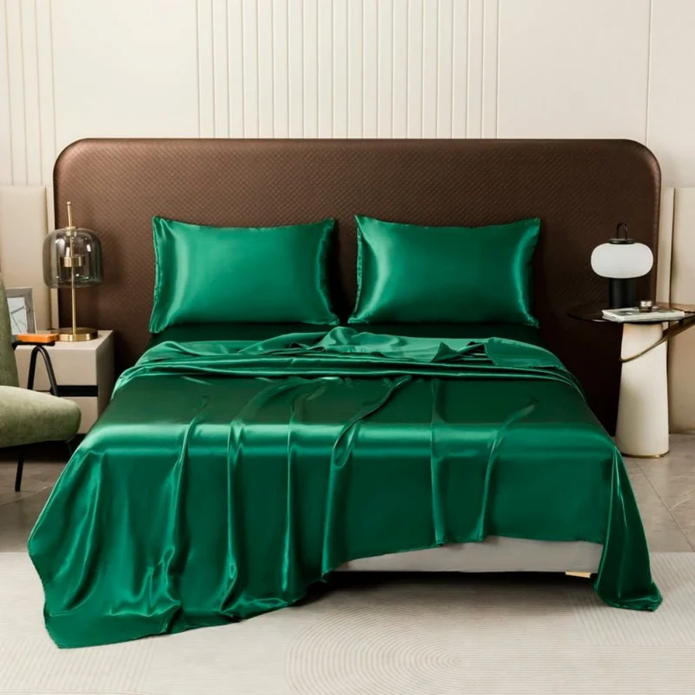Leichtes Satin Bettwäsche-Set - Seidenweiche Laken mit Kissenbezügen für Schlafzimmer